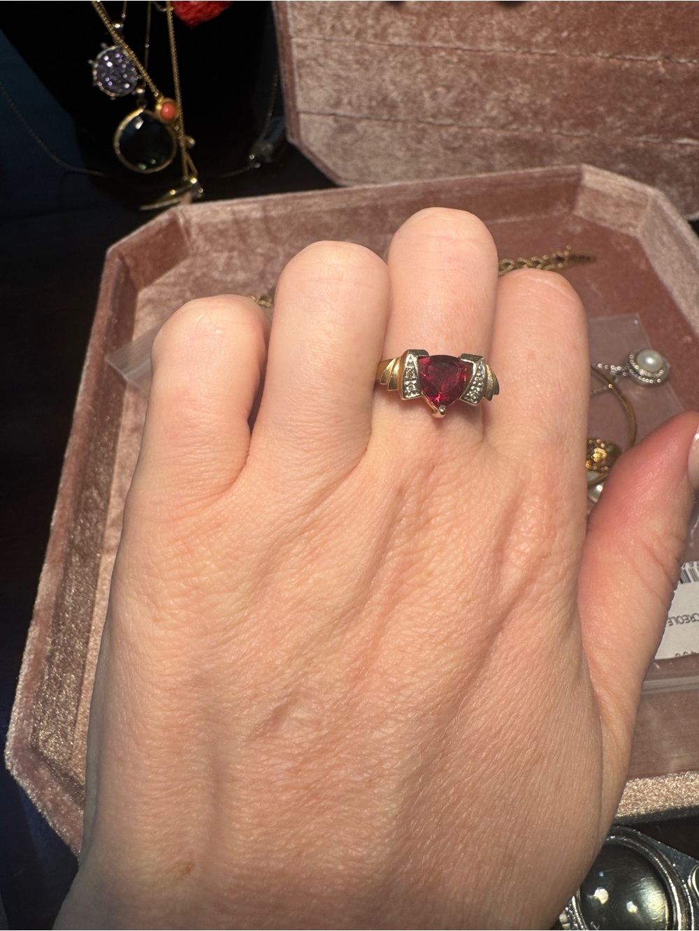 Solid 10k Gold Garnet & Diamond Ring
